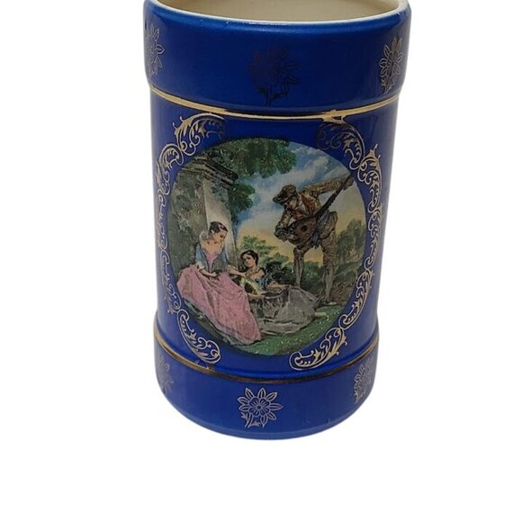 Enesco Other - Enesco Cobalt Blue Painted Art Vase Jar Victorian Mandolin Serenade Gold Trim